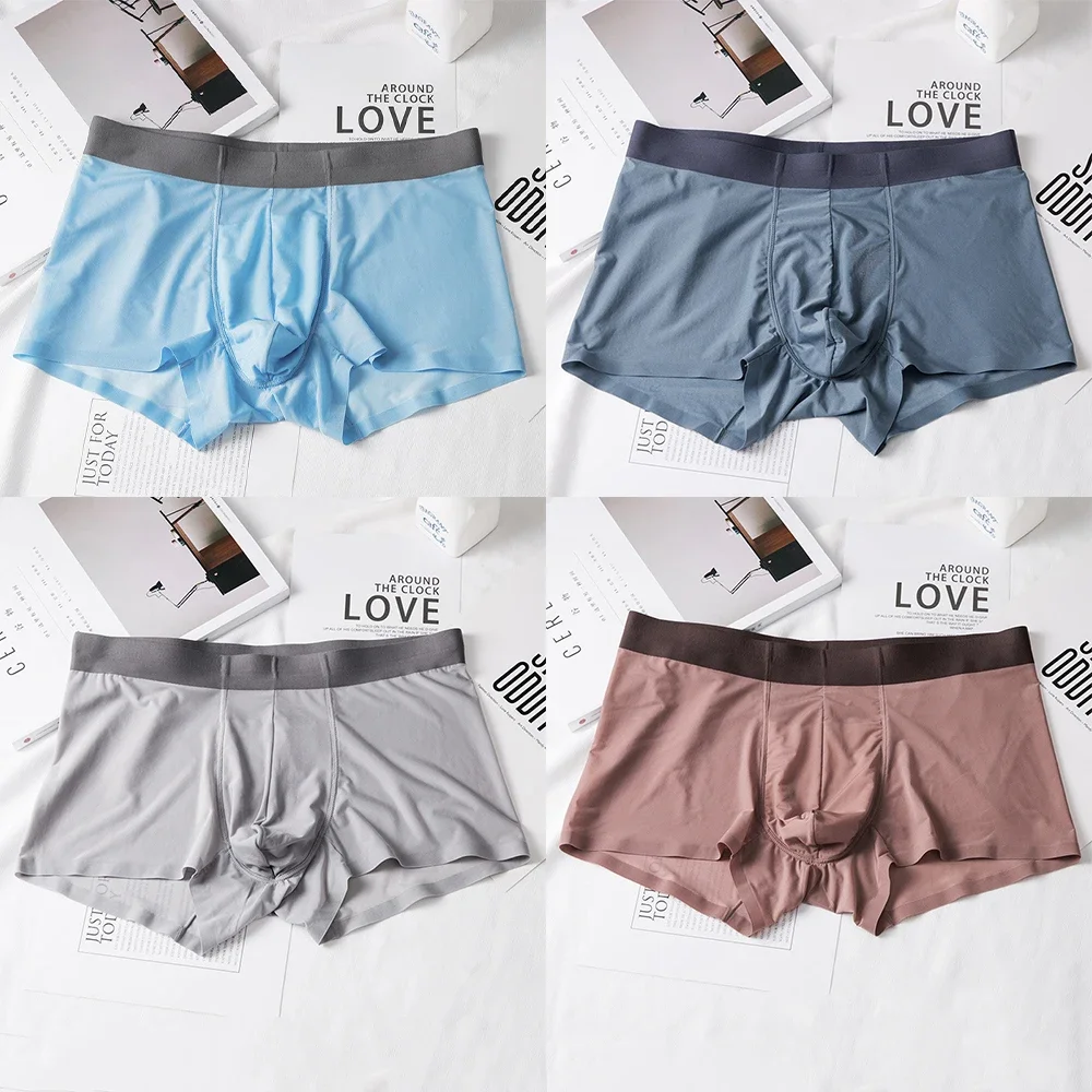 

Men's Ice Silk Boxer Shorts 120S Seamless Mid-Waist Summer Underwear Antibacterial Breathable Ultra-Soft Lightweight Boxer Brief