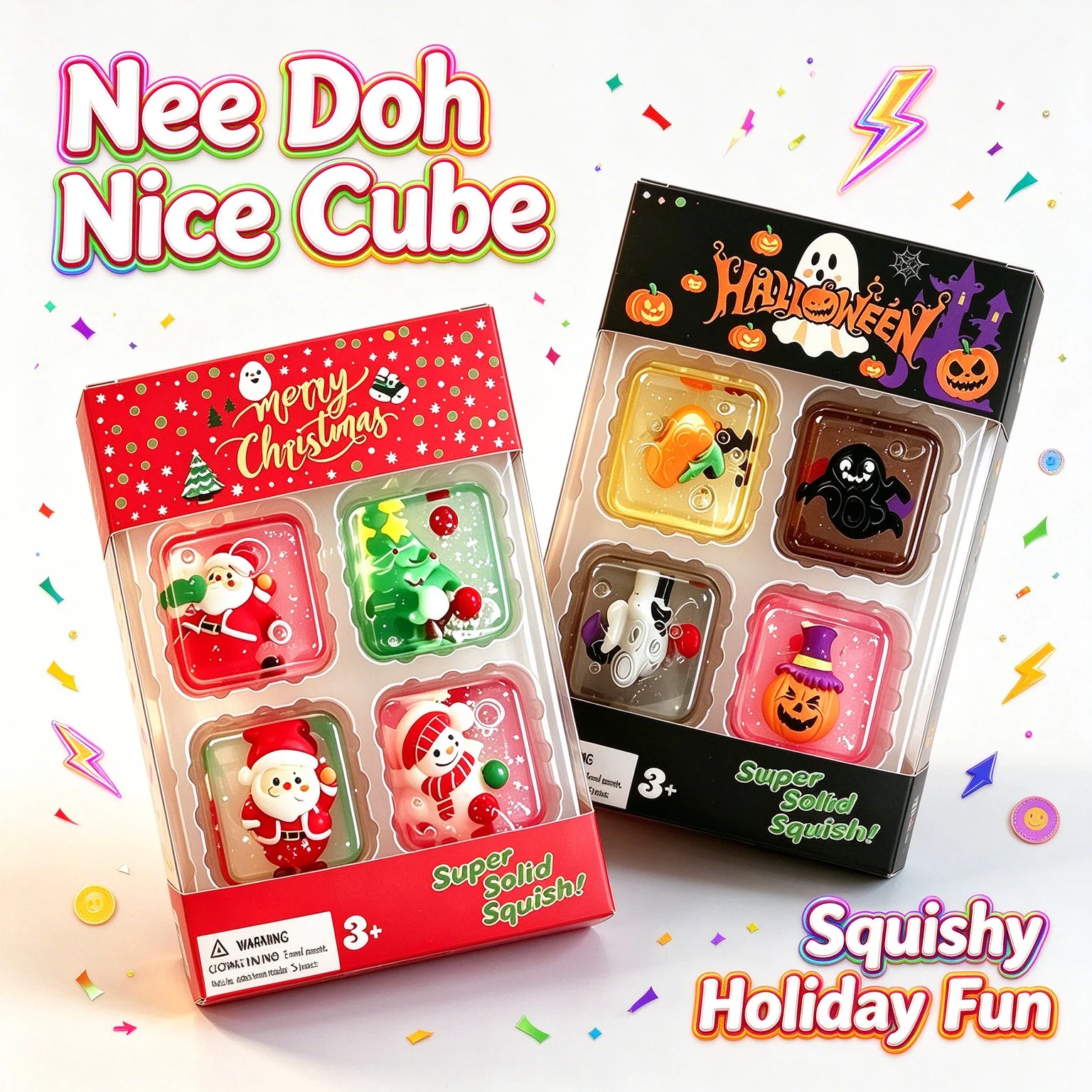 New 2026 NeeDoh Mini 4 Pack Nice Cube Squishy Squeeze Fidget Toy Portable Sensory Anti‑Anxiety Stress Relief Desk Toy