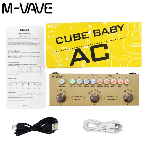 Procesador de guitarra acústica M-VAVE Cube Baby AC Pro | Sims de 9 AMP/IR con Dly/Chs/Rvb FX | Interfaz de audio USB y recarga tipo C
