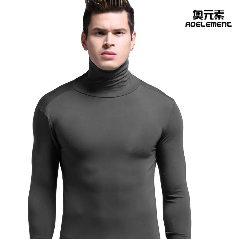 High Collar Men Thermal Underwear Tops Winter Sexy Long Sleeve Warm Shirts Compression Clothes Gay Body Sweater Elastic Blouse