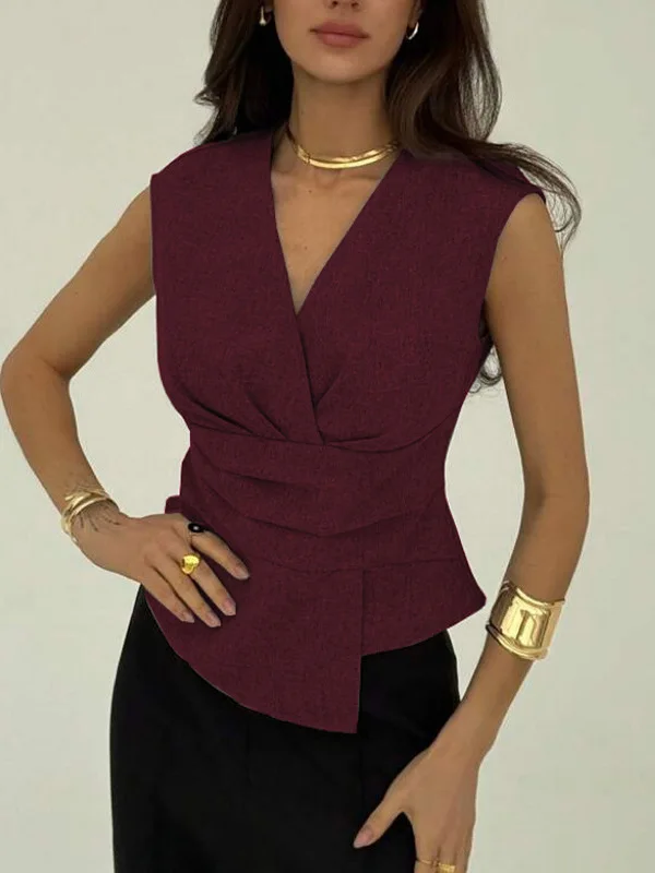 

Pure Color Vest Women's Svel Waist-Cinching Overhead Top Commute Sle Long Length Polyester Fabric Summer Season