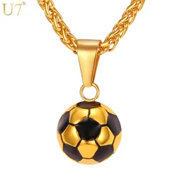 U7 Stainless Steel Soccer Necklace for Men and Women Football Charm 20 Inches Pendant Link Chain Sport Jewelry