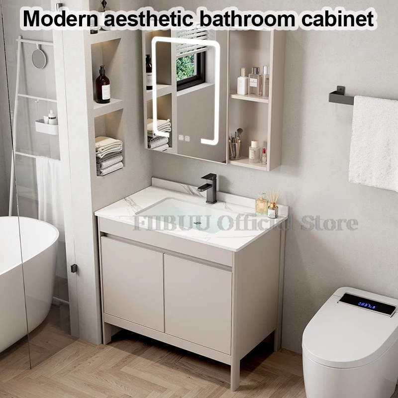 Mueble de baño de pie con lavabo de cerámica, tocador de baño con lavabo de cerámica, mueble de almacenamiento para inodoro con lavabo