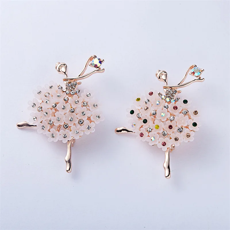 Gymnastics Ballet Girl Flower Dancer Crystal Brooches For Women Cute Elegant Rhinestone Pin Corsage Fashion Wedding Jewelry Gift