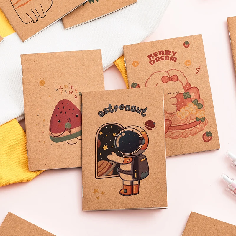 4pcs/1pc kraft paper vintage 64k small notebook mini pocket notepad blank interior car line book student small gift