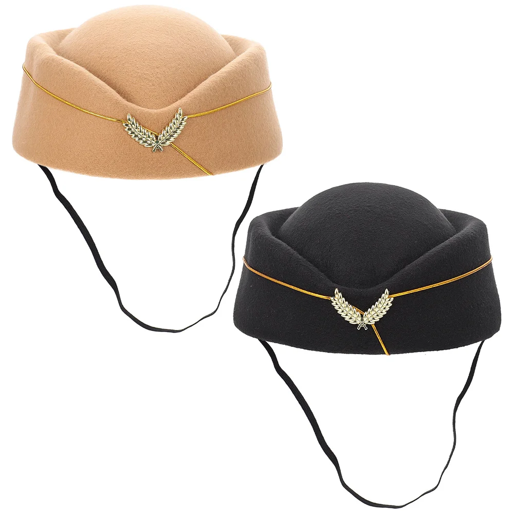 

2 Pcs Air Hostess Hat Flight Attendant Hats for Women Soft Costume Party Stewardess Cosplay Beret Woolen Accessories Airline