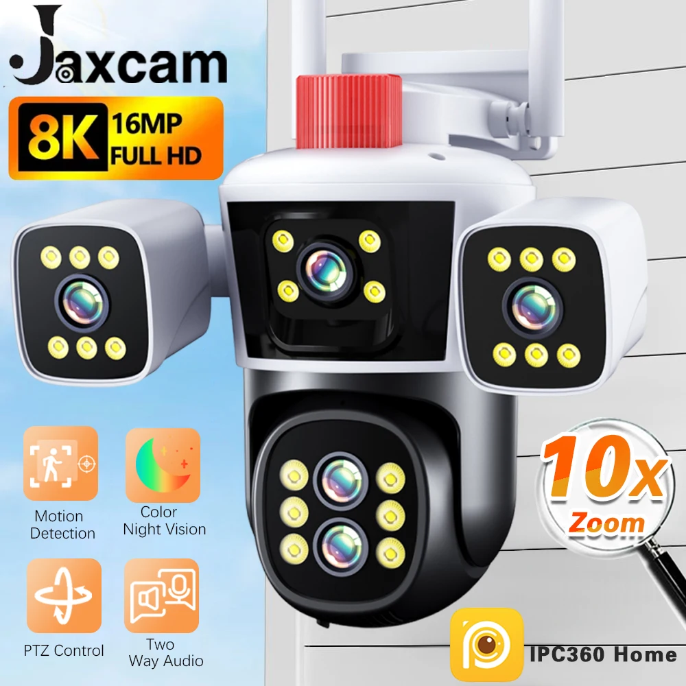 

16MP WiFi Security Cameras 8K Five Len Four Screens 10X Zoom Outdoor PTZ Video Cam Auto Tracking Waterproof CCTV Surveillance