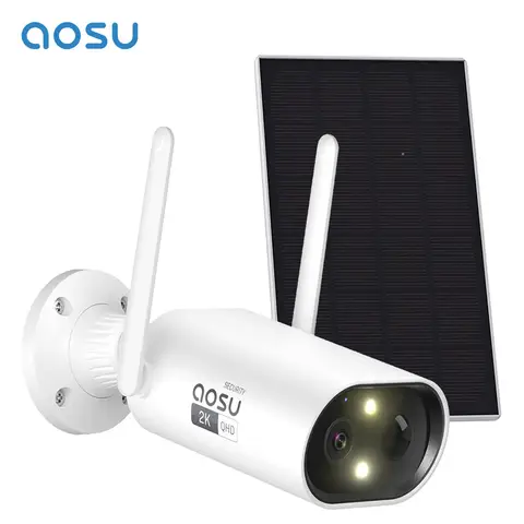 Cámara Solar Wifi AOSU 3MP, 100% Inalámbrica para Exteriores, con Batería Integrada, Visión Nocturna en Color, Audio Bidireccional, Cámara CCTV