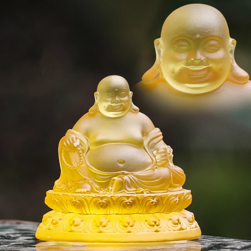 Coloured Glaze Belly Maitreya Buddha Lucky Laughing Worship at Home Ornaments view 2