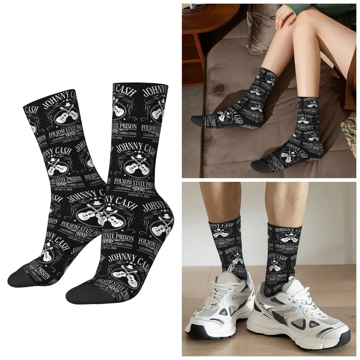 All Seasons Johnny Cash Live At Folsom State Prison Jan 13 1968 Socks Harajuku Sport Middle Tube Socks Hip Hop Stockings