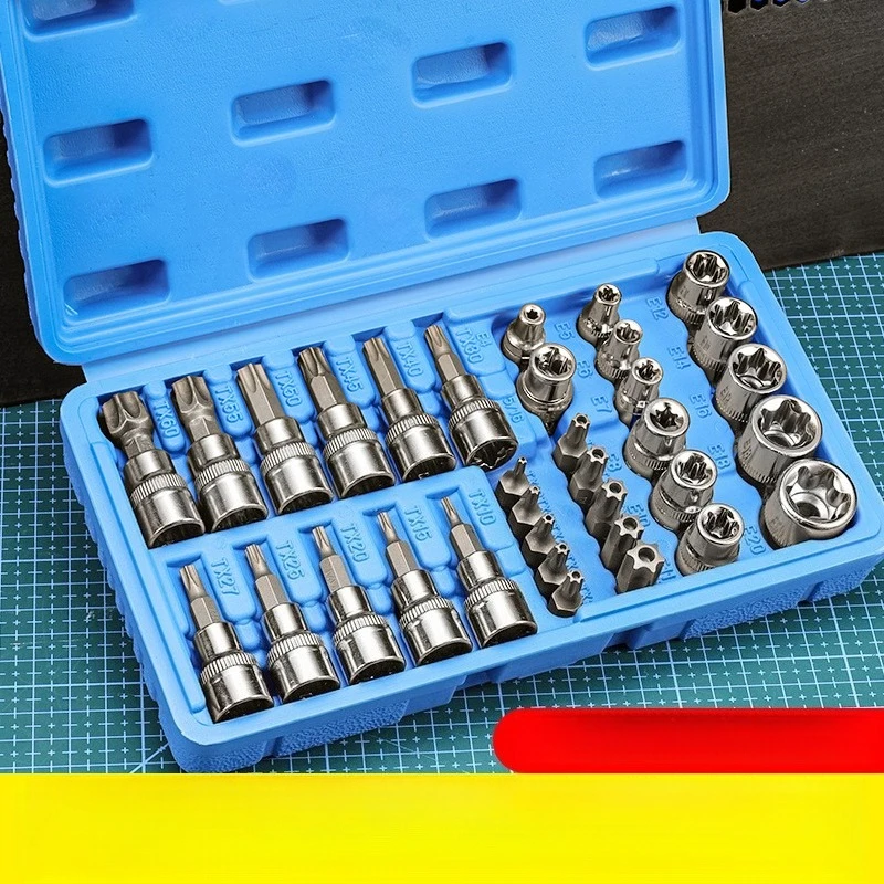 

34Pc E-Type Torx Bit Socket Set Quick Release Allen Key Kit Professional Automotive Repair Tool