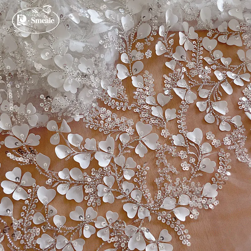 Bridal 3D Lace Fabric, Beaded Sequin Wedding Dress, Advanced Custom-made Sewing Fabric, RS4160