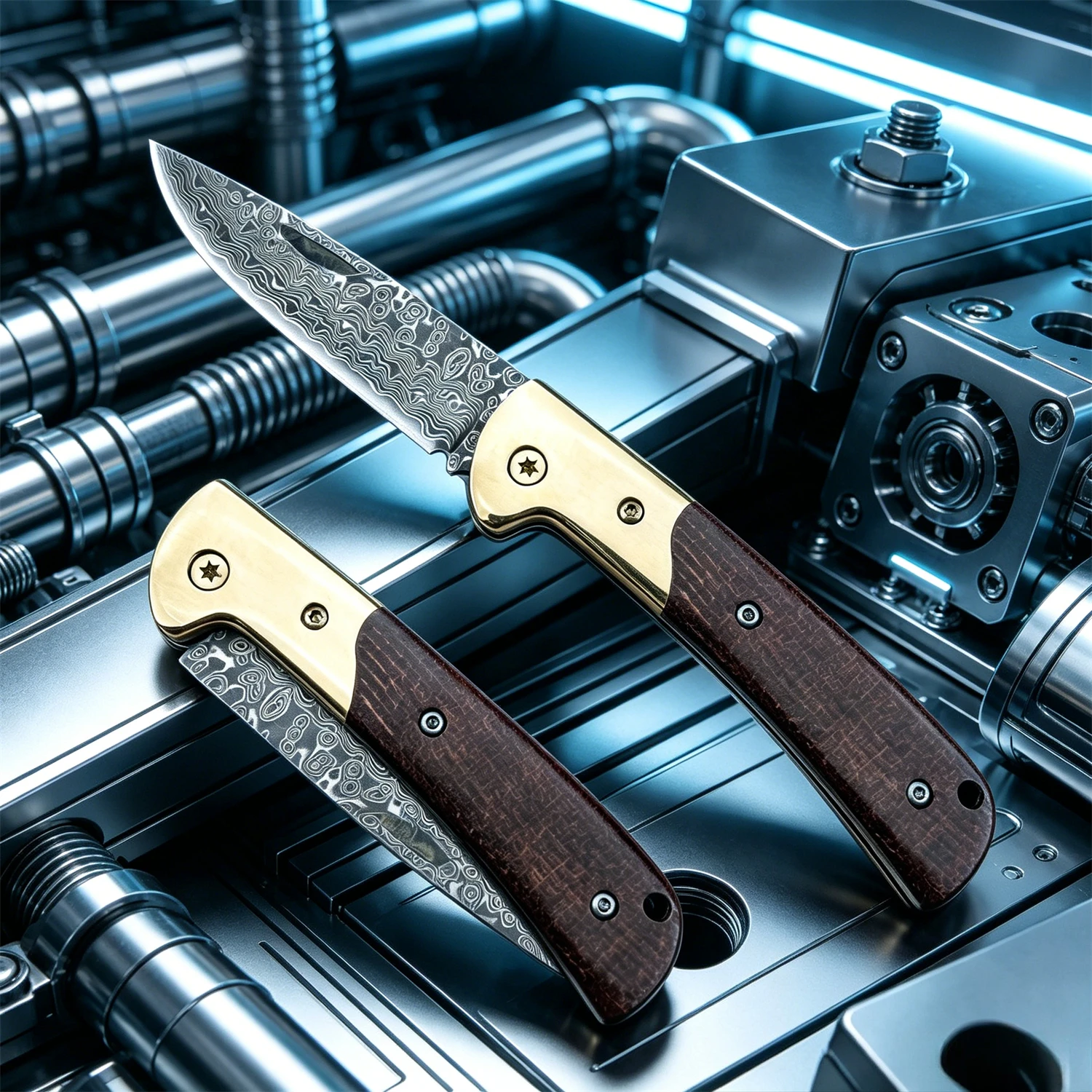Damascus Folding Knife Brass Micarta Construction Multi-Functional Camping Fishing Tool Excellent Men's Gift for Outdoor Use