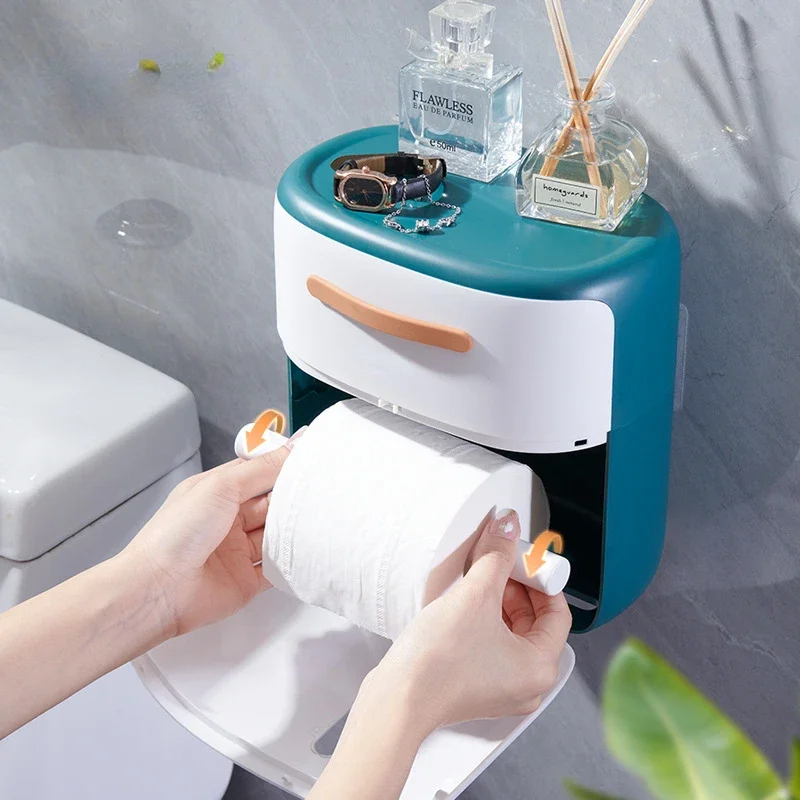 Double Layer Toilet Paper Holder Waterproof Wall Mounted Tissue Storage Box Bathroom Accessories Wc Roll Paper Stand Case