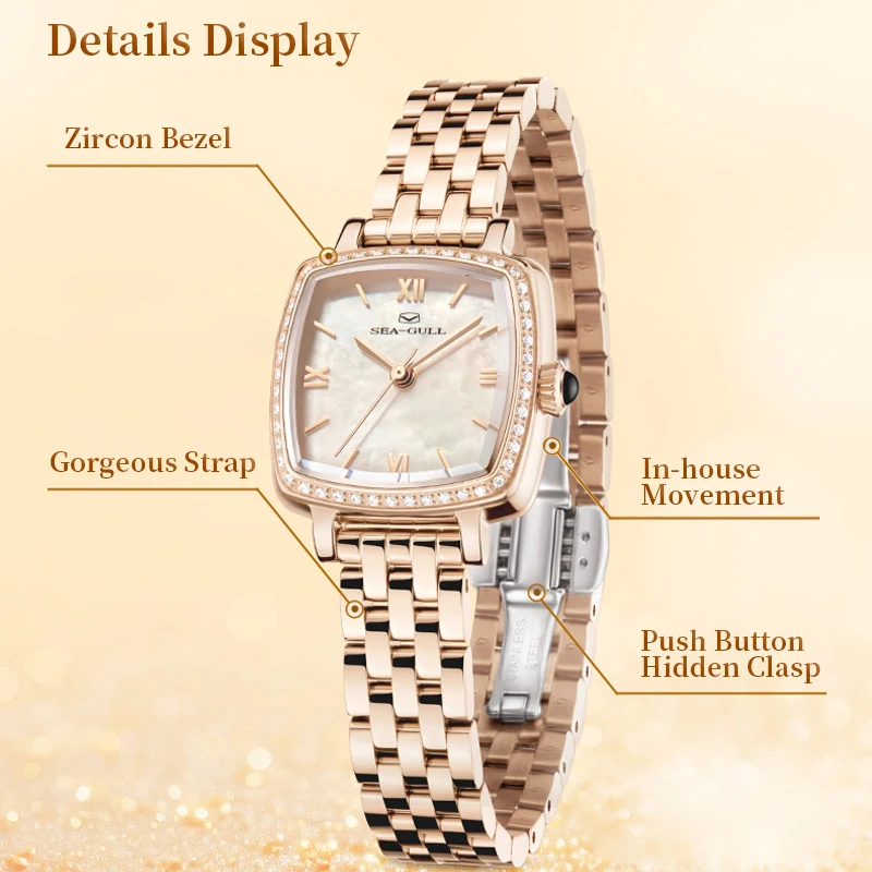 Seagull Oriento Series Women Watch Luxury Square Shape Ladies Wristwatch Top Mother of Pearl Zircon Dial Fashion Clock New 1082L