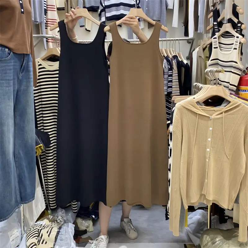 

Женское платье-жилет без рукавов больших размеров, свободного кроя, в корейском стиле, с высокой талией, А-образная юбка, повседневная одежда, осенний сезон