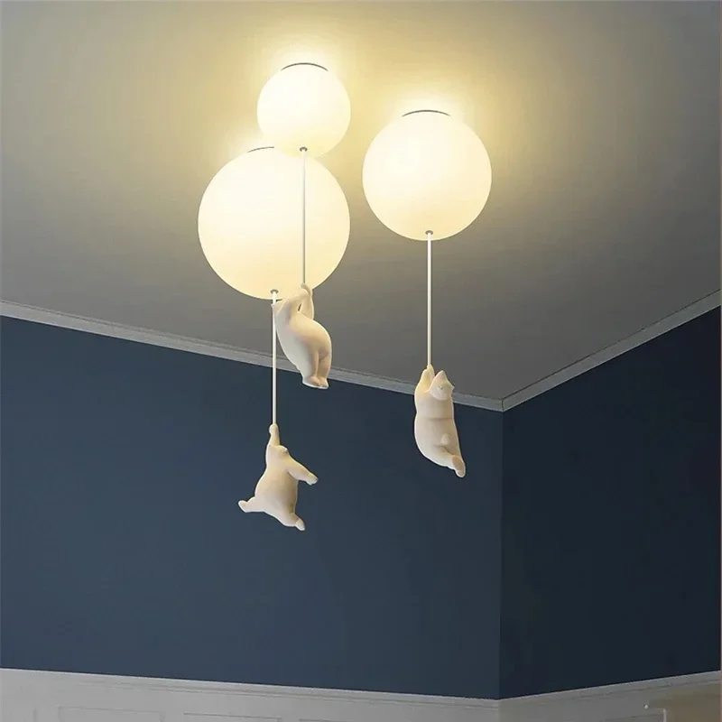 Modern Polar Bear Ceiling Chandelier Light Cartoon Lighting Creative LED Pendant Lamp Theme Hotel Kid Children Kindergarten