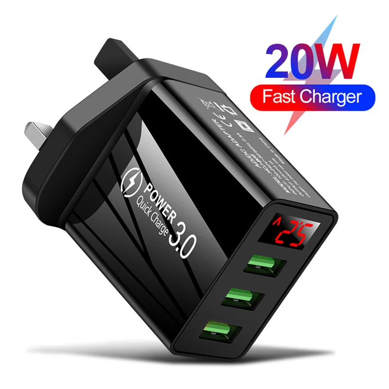 شاحن سريع مع شاشة رقمية للأندرويد ، محول طاقة عالمي سريع ، 2.4 أمبير USB صغير ، قابس حائط ، QC3.1 ، 25 واط #1