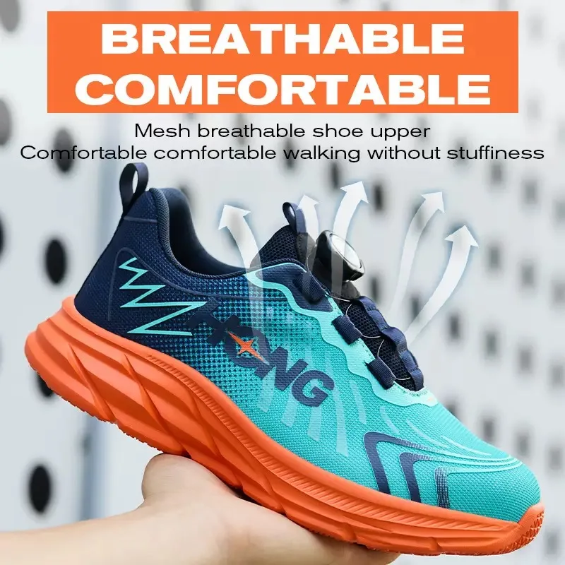 New non-slip, wear-resistant, anti-impact, and puncture-resistant work shoes with a rotary dial closure system.