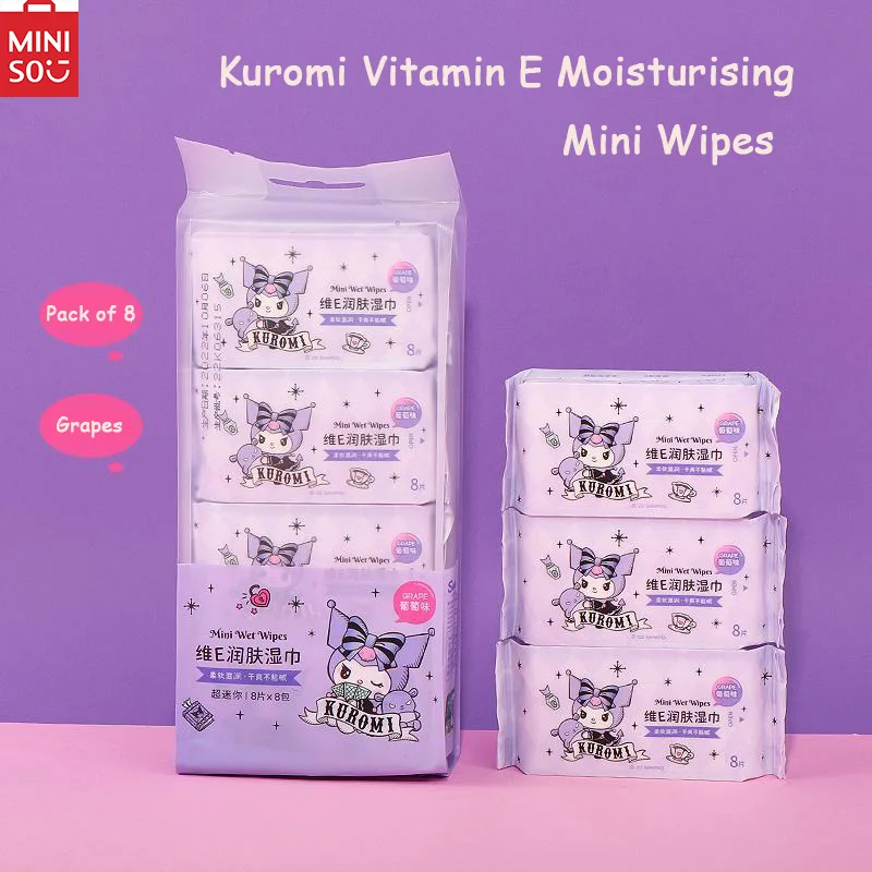 MINISO Kuromi  Kuromi Vitamin E Moisturising Mini Wipe Grape Flavoured Wipes In stock Easy carry Cool relief from summer heat