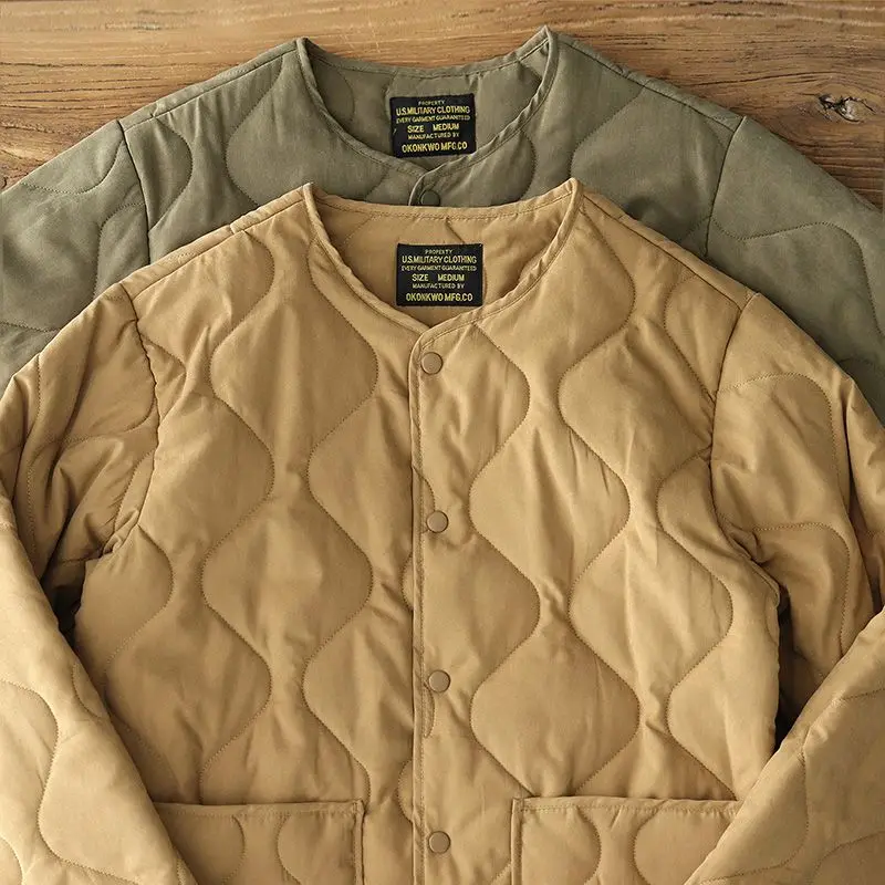 Retro American Workwear Cotton Jacket Unisex Winter Outerwear with Large Pockets Button-Up Coat Youthful Style Polyester Fiber