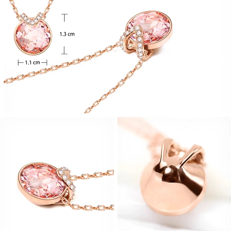 Classic Bella V Round Pendant Necklace for Women Wedding Friends Mother Genuine Crystals from Austria Silver Gold Color Jewelry