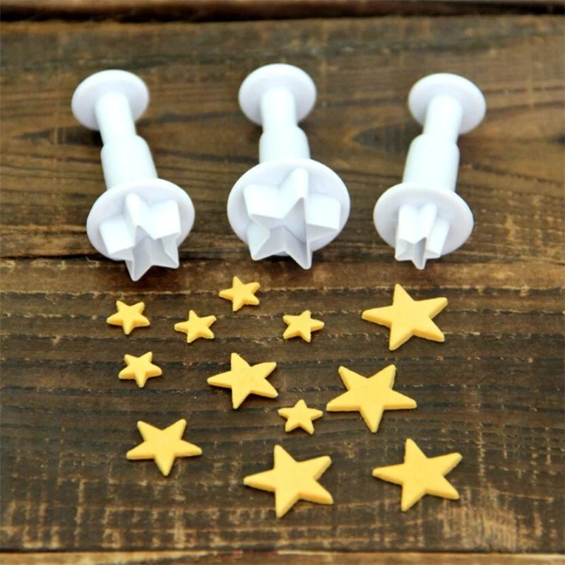 3Pcs/Set Star Shape Fondant Cake Decorating Plunger Biscuit Cookies Cutter Sugarcraft Diy Mold Christmas Cake Decorating Tools