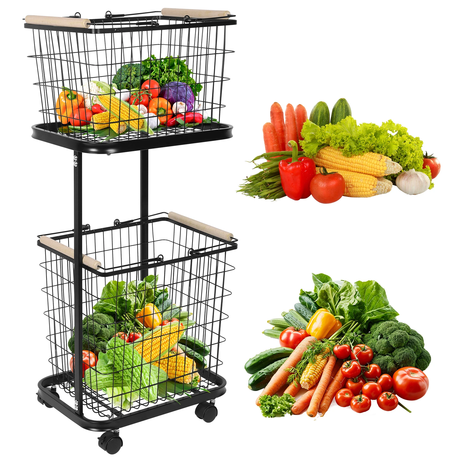 

Двухуровневая корзина для белья на колесиках, проволочная тележка-корзина для хранения одежды и белья