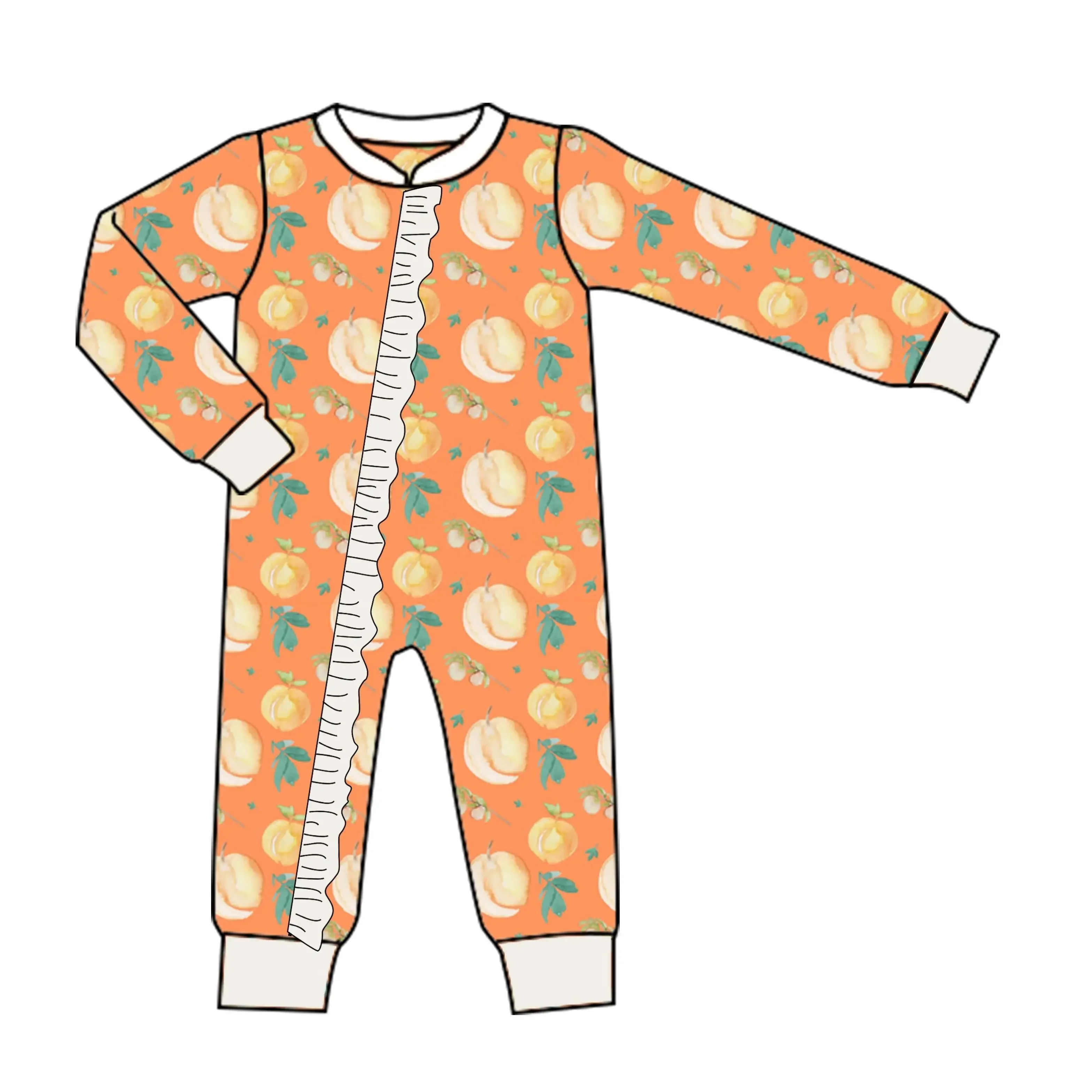 New boutique children's set short-sleeved peach leaf print trousers girl's set baby zipper jumpsuit children's blanket