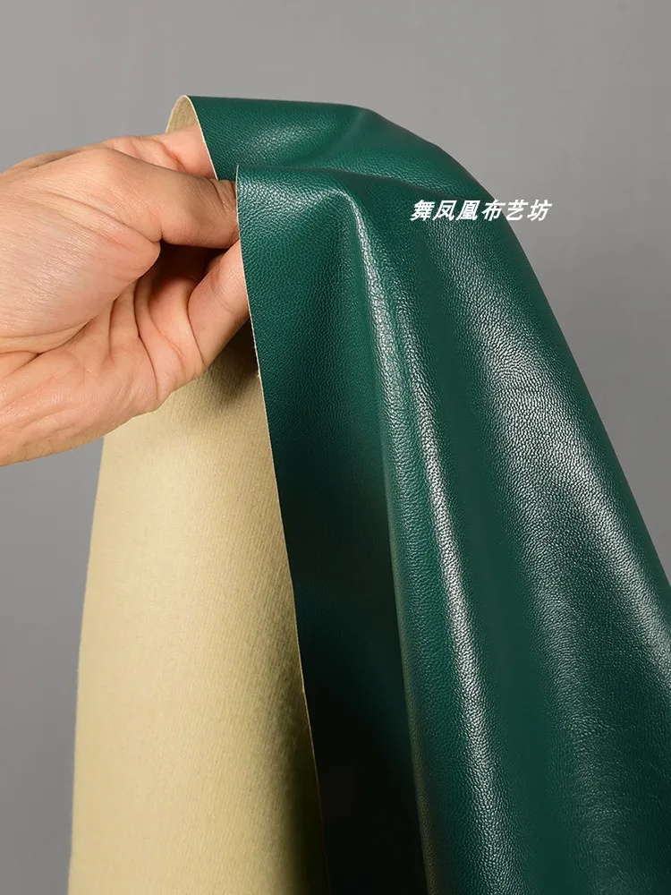 Dark Green Leather Fabric Environmentally Friendly Retro Jacket Firm Smooth PU Material Cloth Diy Apparel Sewing Per Meters