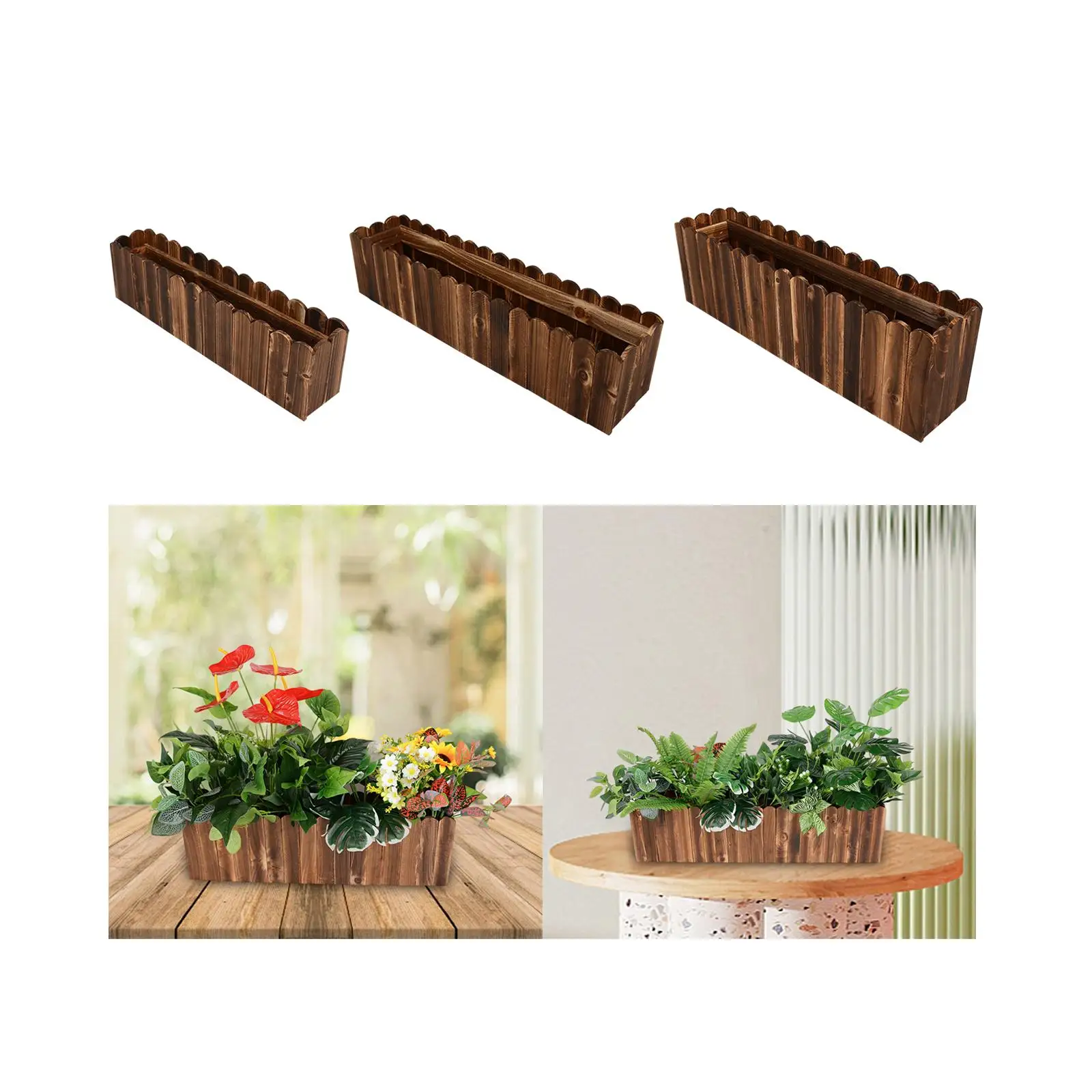 Wooden Flower Pot Rectangular Rustic Accessories Organizer Home Art Decor Plant Container Wooden Box Outdoor for Window Garden