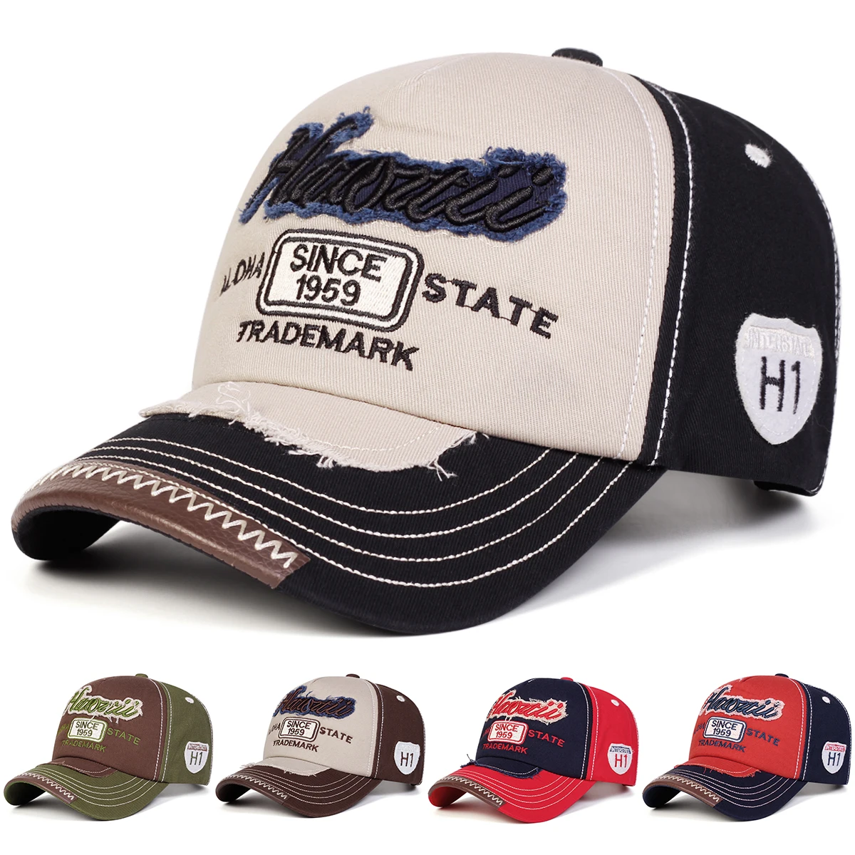 Unisex ALOHA STATE Baseballkappen mit Buchstabenstickerei, Frühling und Herbst, verstellbare Freizeithüte für den Außenbereich, Sonnenschutzhut, Sportkappe