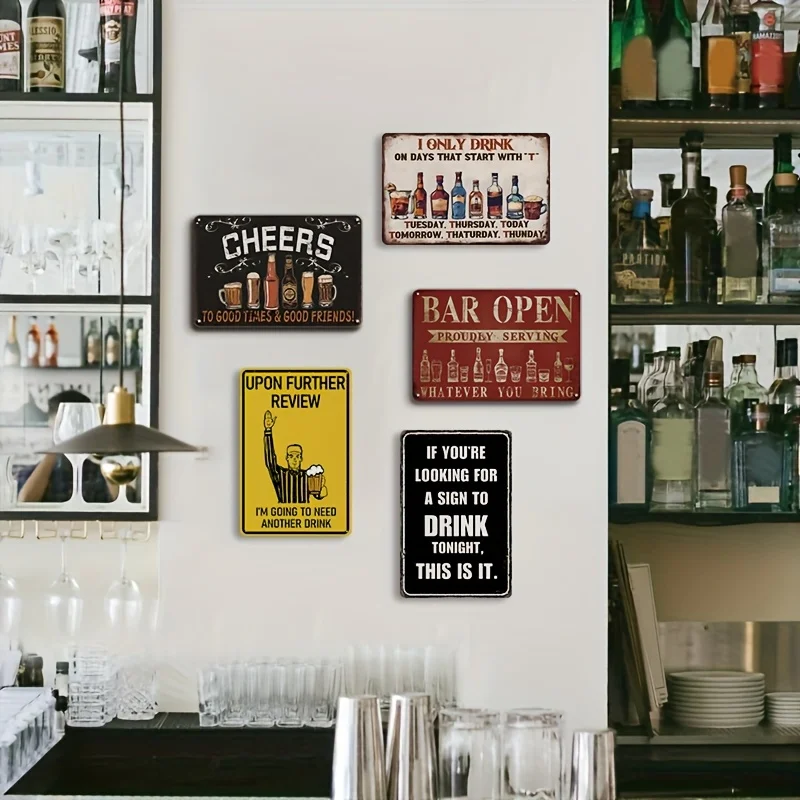 Decorative Sign & Plaque 5pcs Vintage Beer Signs, Retro Bar Wall Decor, 20.32X30.48 Cm Metal Plaque with Humorous Phrases, Easy