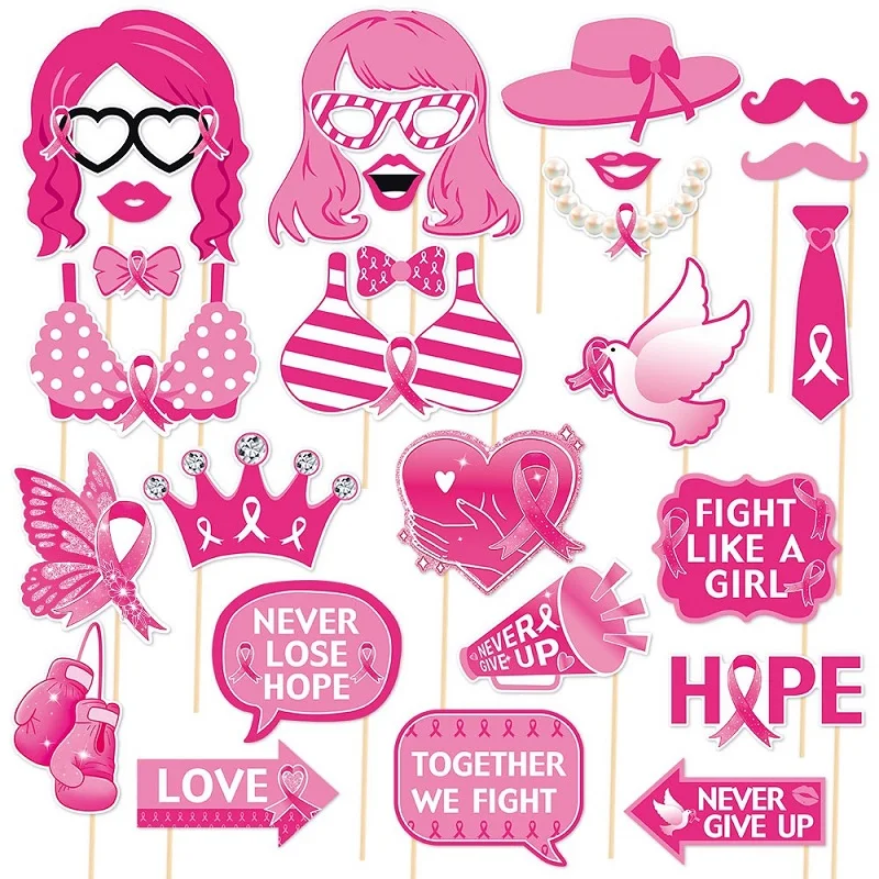 22pcs Pink Breast Appreciation Day Party Photo Props Women's Breast Appreciation Day Event Atmosphere Handheld Photo Props