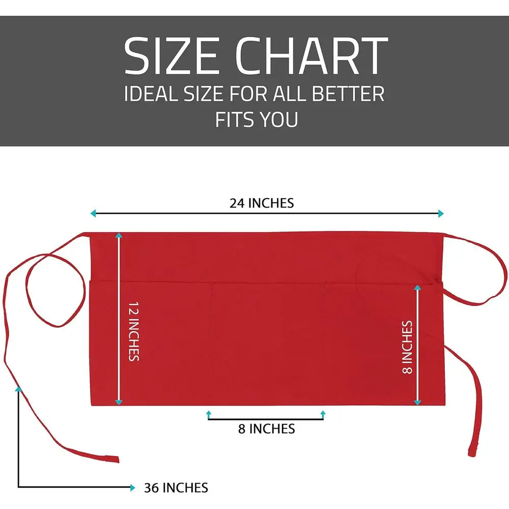 12-Pack Server Apron with 3 Pockets, 12 Waist Apron for Waitstaff, Utopia Wear