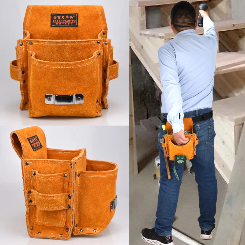 New Waist Pack Repair Tool Storage Bag Genuine Leather Hardware Tool Pocket Wrench Pliers Screwdriver Storage Bag