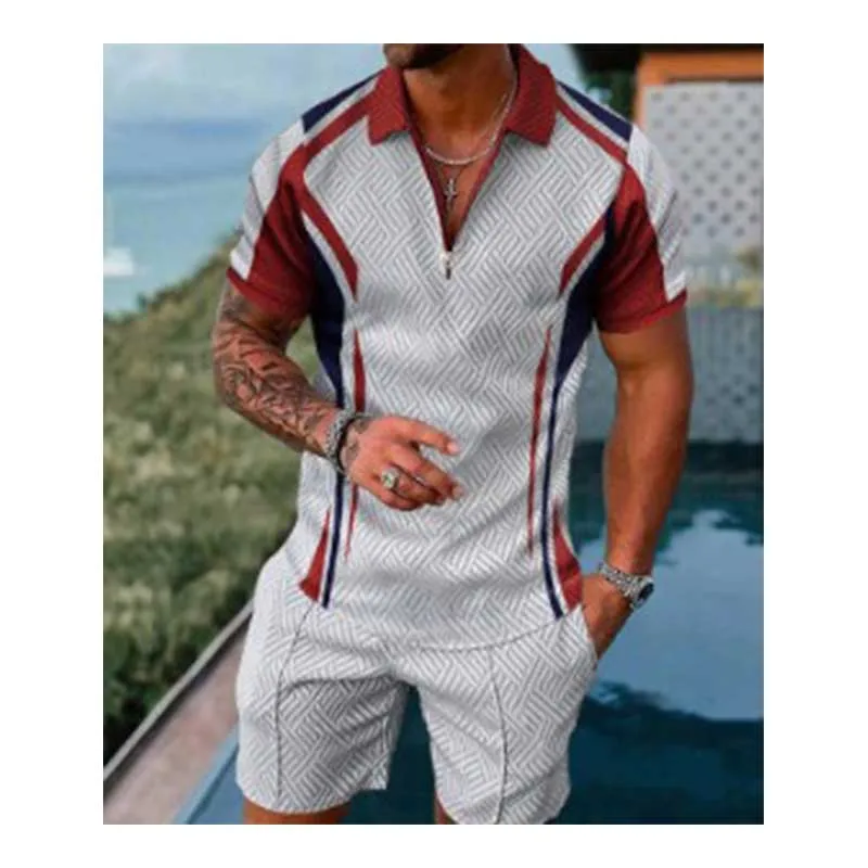 Diamond Lattice Summer Men Polo Shirt Set Casual Lapel Tracksuit Male Fashion Oversized Clothing Golf Wear Outfits Streetwear