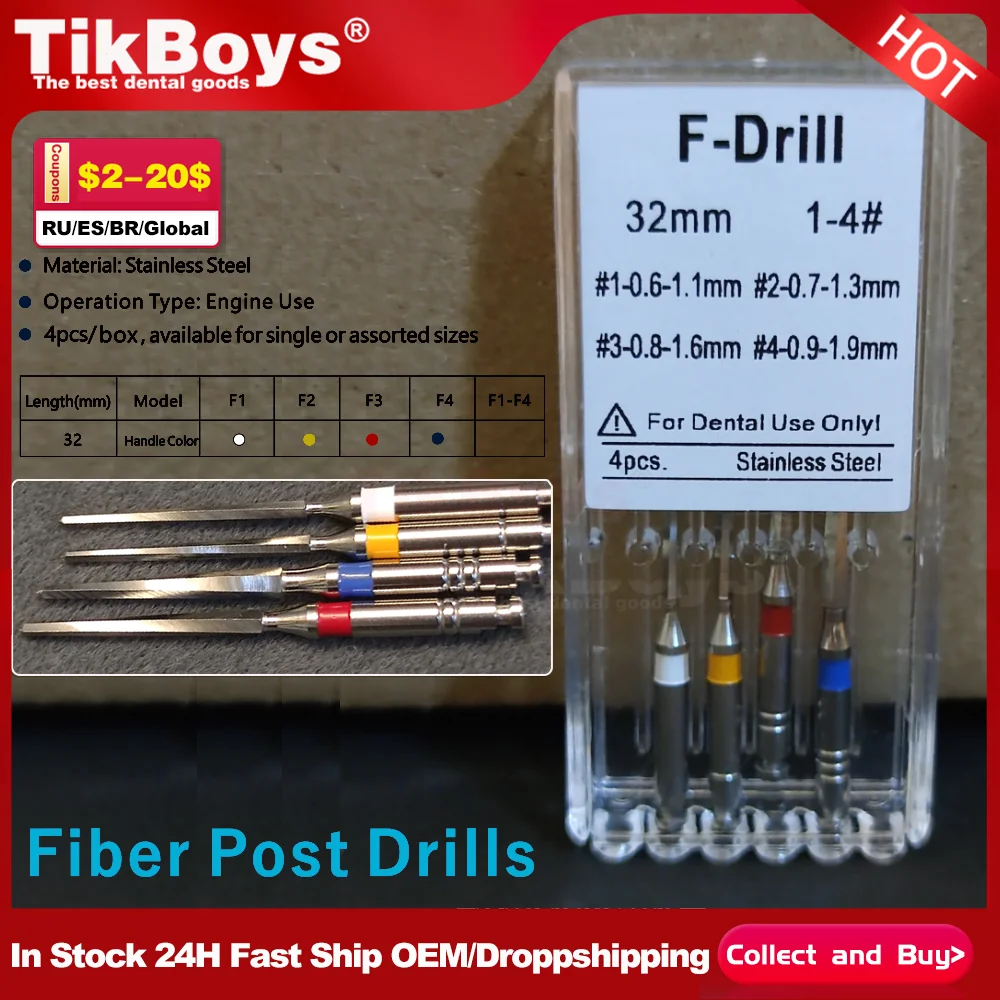 4 قطعة/صندوق F التدريبات ملفات قناة الجذر الفولاذ المقاوم للصدأ التدريبات ل الألياف الزجاجية آخر مخرطة الأسنان استخدام عبوة أداة طب الأسنان #1