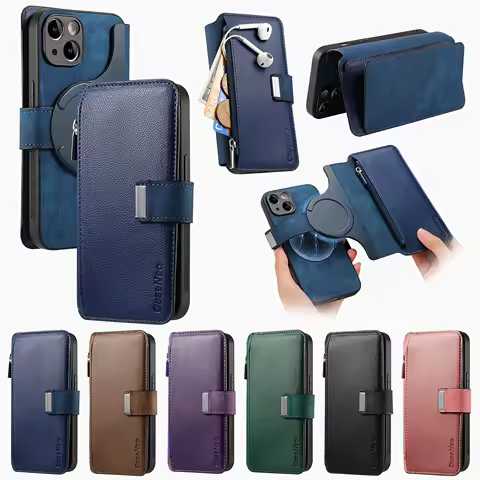 Zipper Multi 6 Cards Case For Samsung Galaxy S24 Plus S23 Ultra S22 S21 S20 FE 5G S10 4G S9 S8 Leather With Magsafe Wallet Cover