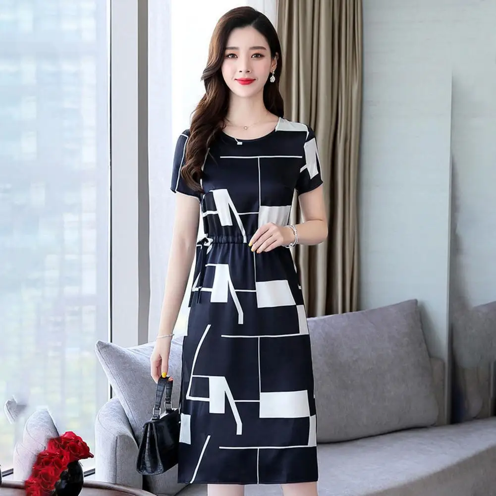 Lady Dating Dress Loose Fit Dress Elegant Colorblock Print Business Dress for Women Slim Fit Knee Length Midi with for Shopping