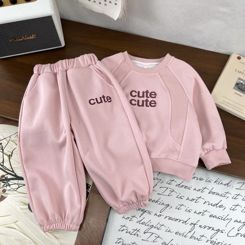 2026 Autumn Winter New Children Long Sleeve Clothes Set Boys Girls Letter Print Sweatshirt + Sweat Pants 2pcs Suit Kids Outfits