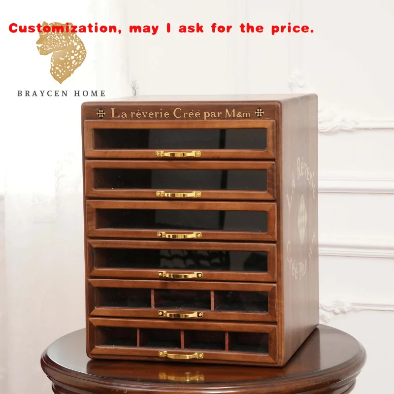 custom.Luxury Walnut Wood Drawers Piano Lacquer Cedar Wood Cigar Humidor Cabinet 6 Layers Cigar Storage Box Jewelry Display
