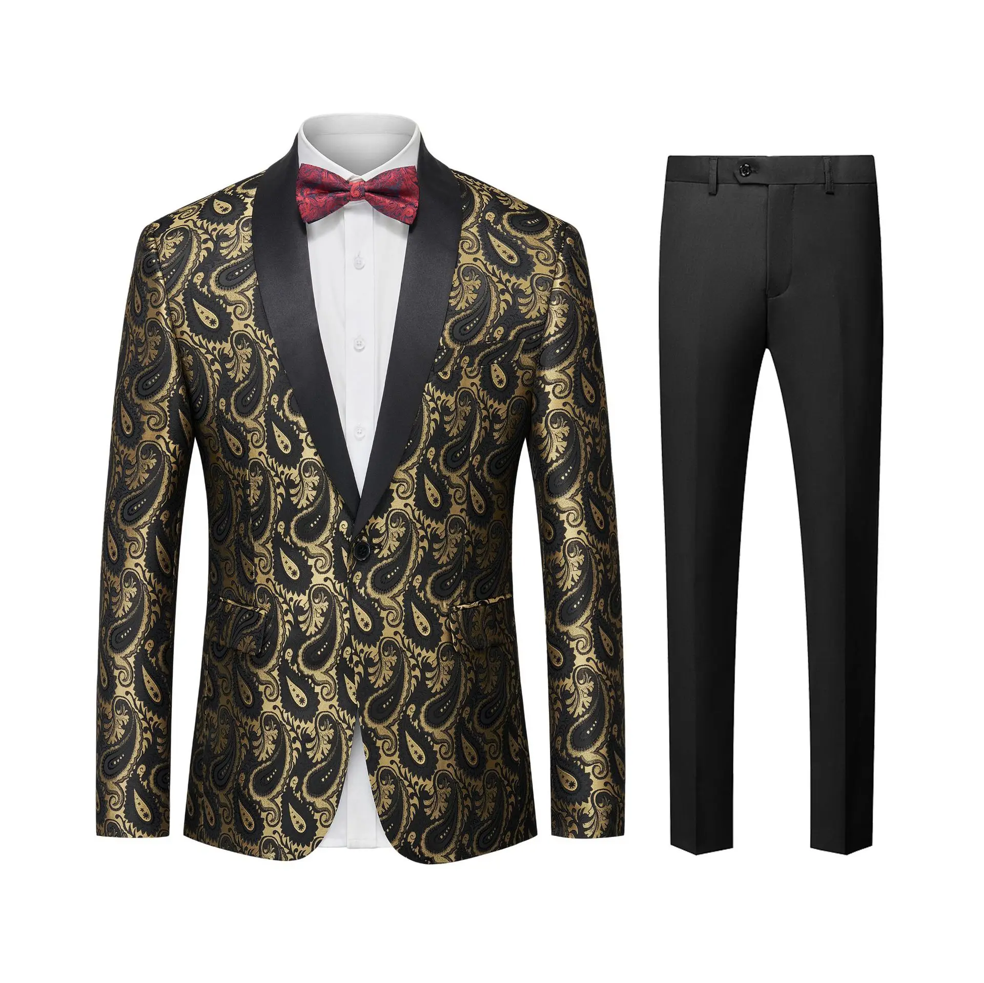 

Cross-border men's jacquard dress foreign trade fashion suit jacket trousers multi-color slim stage performance wedding banquet