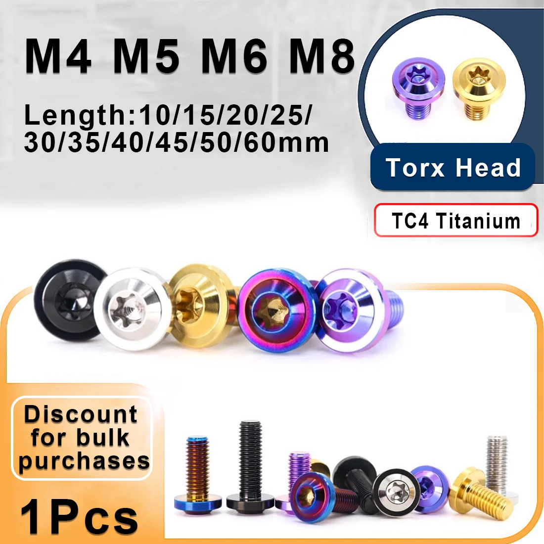 

1PC Titanium Bolts M4 M5 M6 M8 M10 Torx Head Screw for Motorcycle Riding Modification Fasteners L:10/15/20/25/30/35/40/45/50/60m