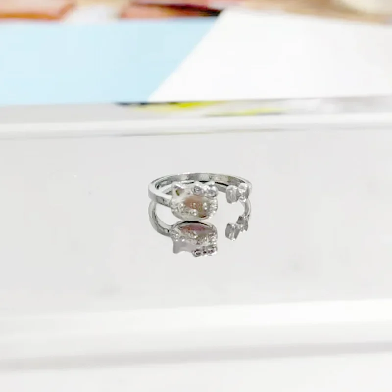 Hello Kitty cincin pasangan lucu Fashion, cincin pola animasi kartun dapat disesuaikan, cincin untuk mengirim perhiasan pacar aksesoris hadiah