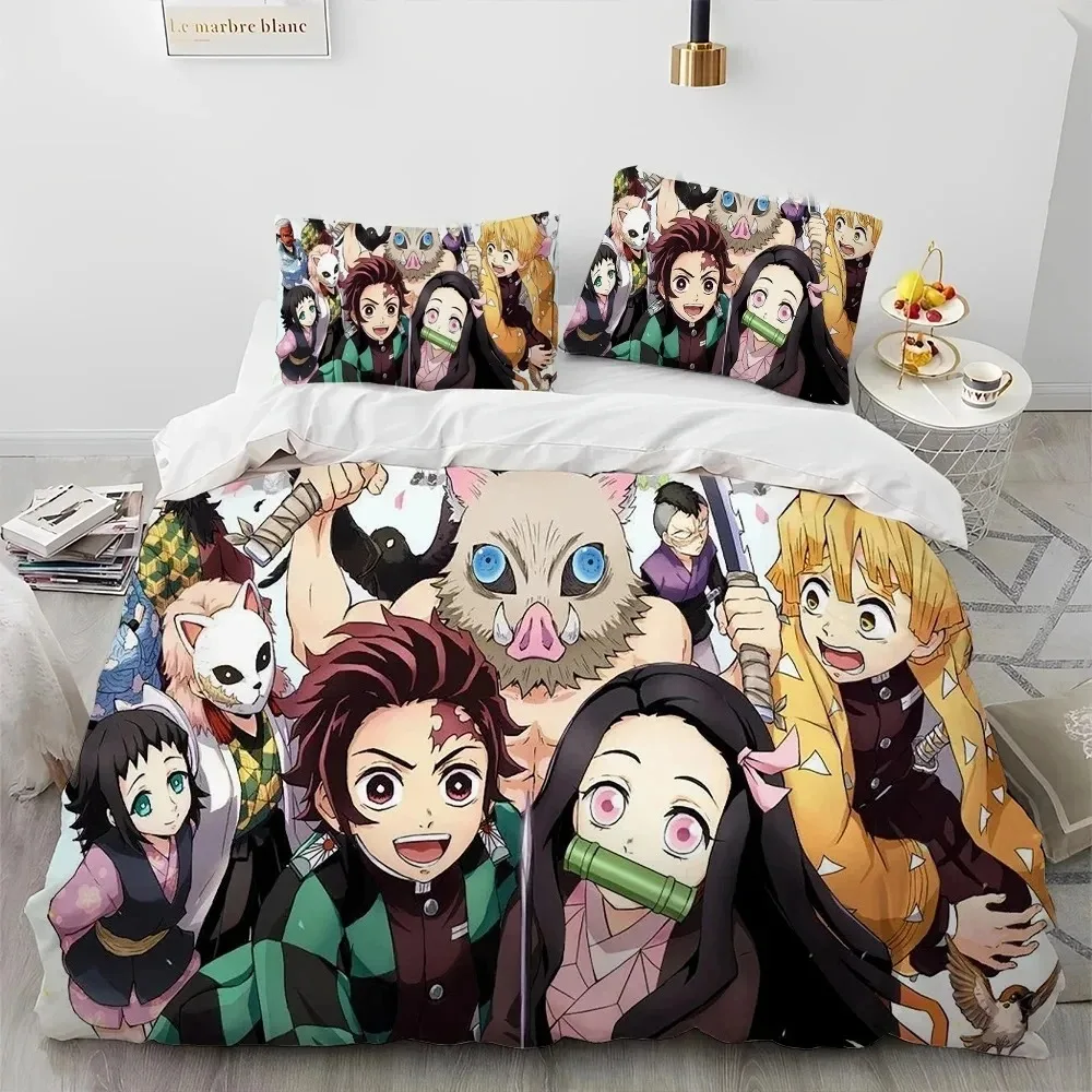 Demon Slayer Bedding Set Kamado Nezuko Duvet Cover Set Bedspread Pillowcase King Queen Full Single Size Bed Linen Boys Teen Gift