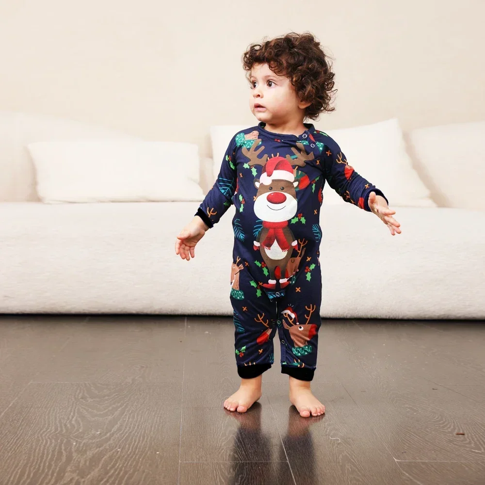 Merry Christmas Family Matching Outfits Cartoon Print 2 Pieces Suit Homewear Soft Warm Pajamas Set for Baby Boys Girls Xmas Look image 5