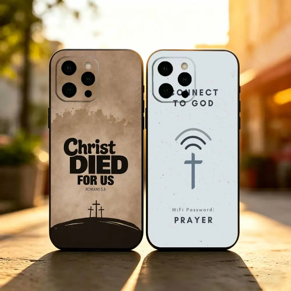 

C-Christian J-Jesus Bible Verse Phone Case Soft Silicone black For IPhone 17 16 15 14 13 12 11 X XR Plus Pro Max Plus