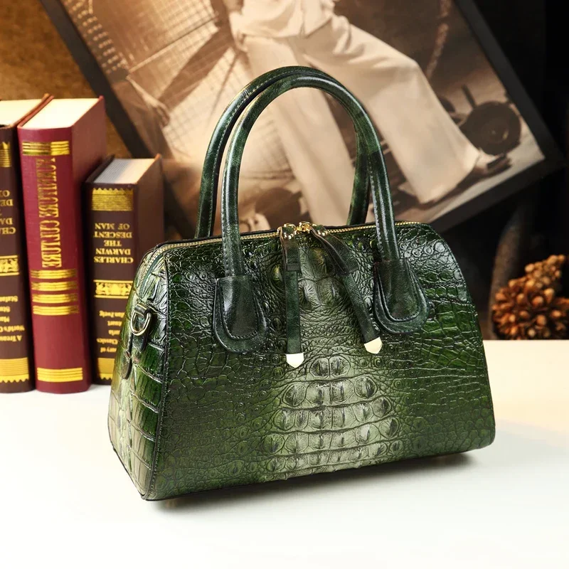 

Genuine Leather Crocodile Pattern Women Bag Retro Female Handbags Cowhide Middle-Aged Mother Portable Shoulder Messenger Bags