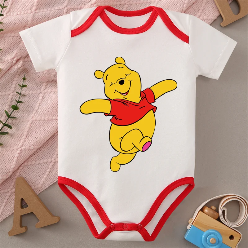 

MINISO 100% Cotton Cloths Winnie the Pooh Print Soft Baby Jumpsuit Honey Baby Onesie Bodysuit for 0 To 12 Months Newborn